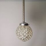 Portuguese Mid Century clear crystal acrylic tall hanging lamp for high ceilings, 1960s