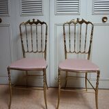 Italian Side Chairs in Golden Brass by Giuseppe Gaetano Descalzi for Chiavari, 1950, Set of 2