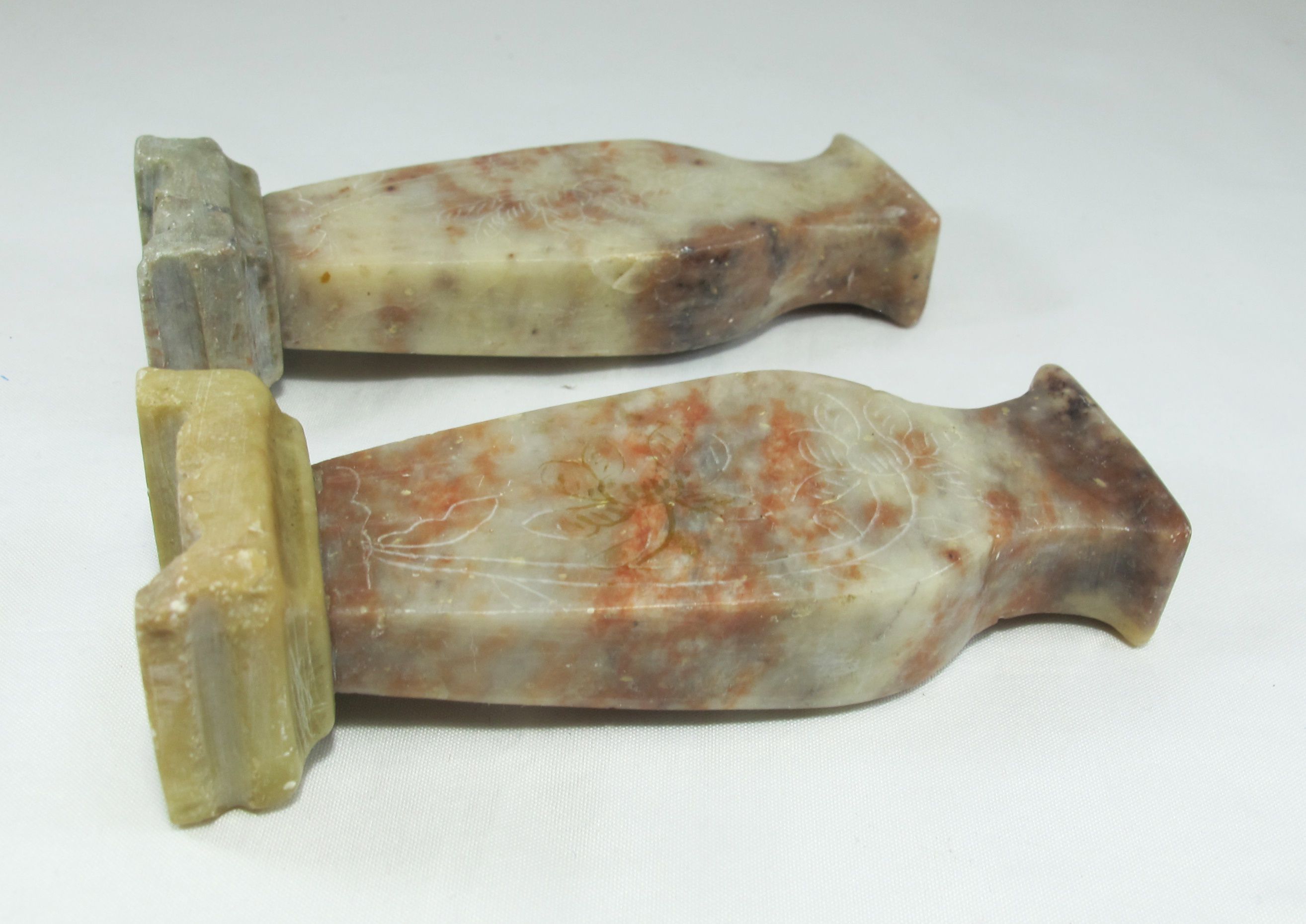 pair of small vases in hard stone carved Chinese China