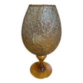 Vase sur pied ancien empoli verre ambré craquelé grand modèle vintage
