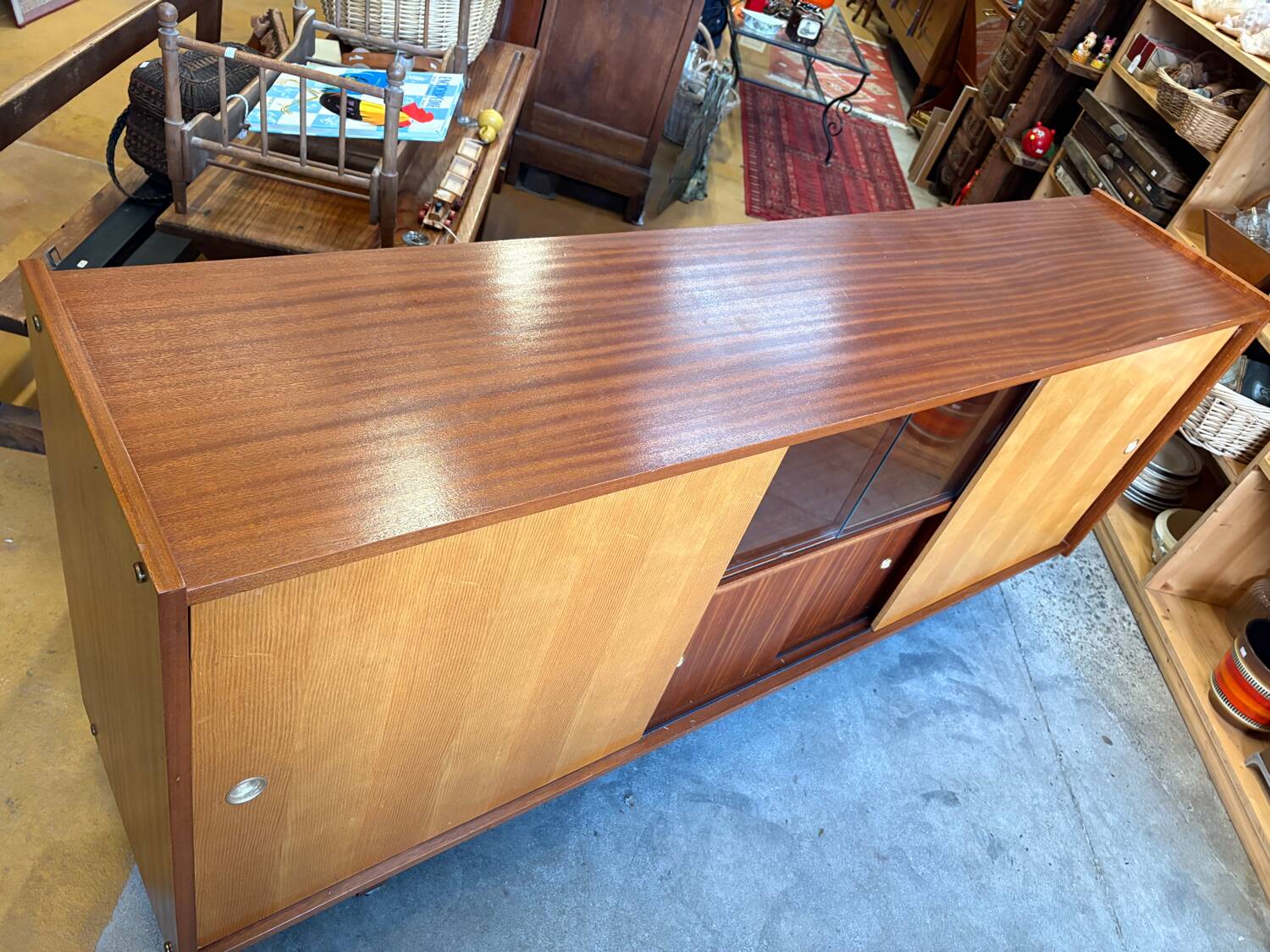 Vintage 1960s sideboard on casters, Scandinavian style
