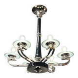 Chandelier Art Déco en laque noire et verre, 1930