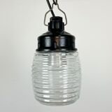 Industrial Bakelite Pendant Light with Ribbed Glass, 1970s
