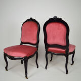 Napoleon III chairs in blackened wood and pink velvet, France, circa 1870