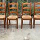 4 Vintage Farmhouse Style Dining Chairs in Solid Oak Straw Wood