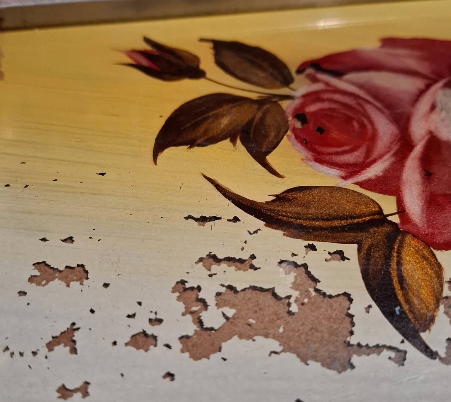 Plateau Art Déco peinture sur verre et bois