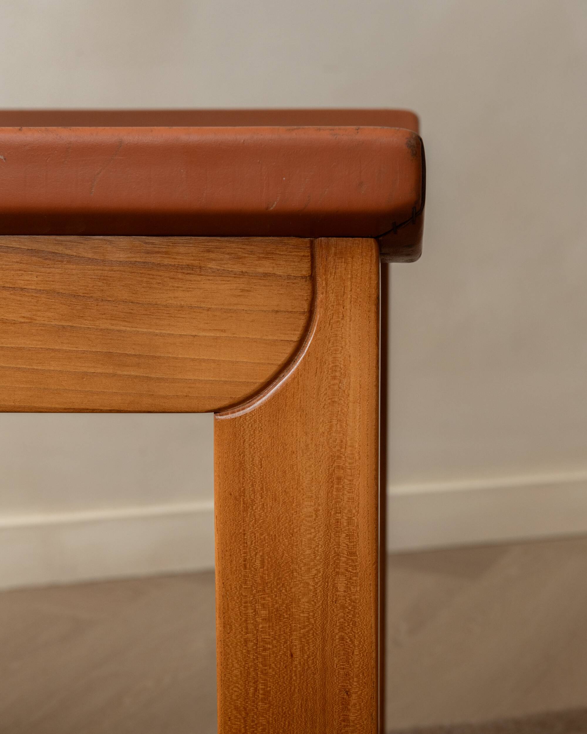 Wood Leather Dining Chairs Luigi Gorgoni Roche Bobois, 1970s, Set of 7