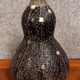 Important orientalist vase in textured black ceramic, with mother-of-pearl inlays circa 1930