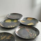 7 terracotta plates, colorful handmade pottery