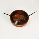Large teak bowl and salad spoons, Denmark, 1960s