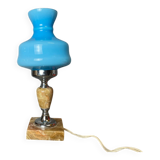 Small vintage blue glass and marble table lamp