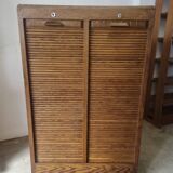 Meuble classeur à rideaux double porte coulissante ancien 1950