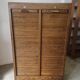 Antique 1950s double sliding door filing cabinet with curtains