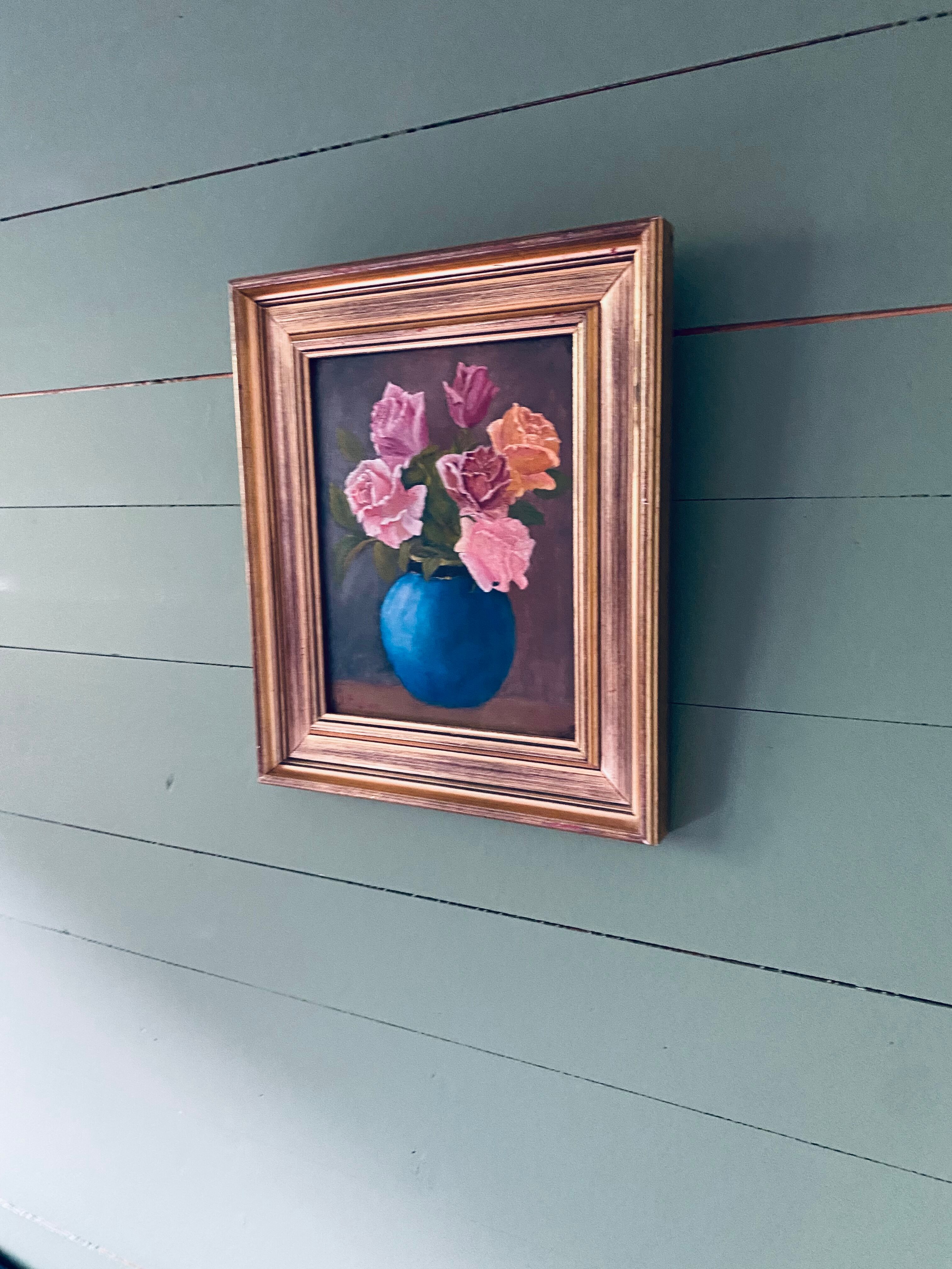 Oil on panel bouquet of flowers framed and signed
