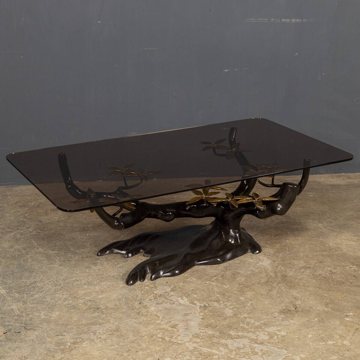 Striking mid 20thc belgian bonsai tree coffee table, willy daro c.1970