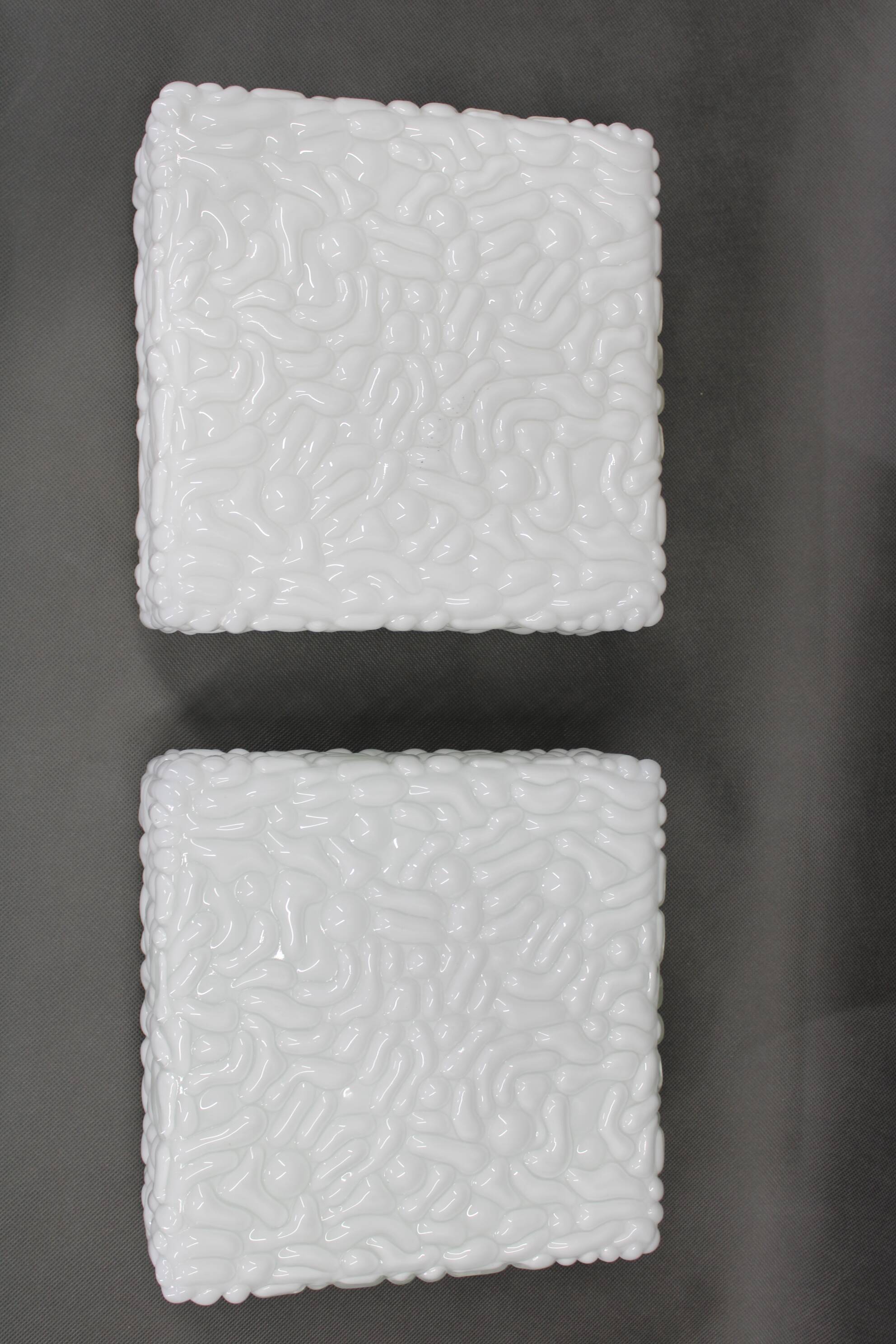 1970s Pair of Milky Glass Square Ceiling Lights, Czechoslovakia