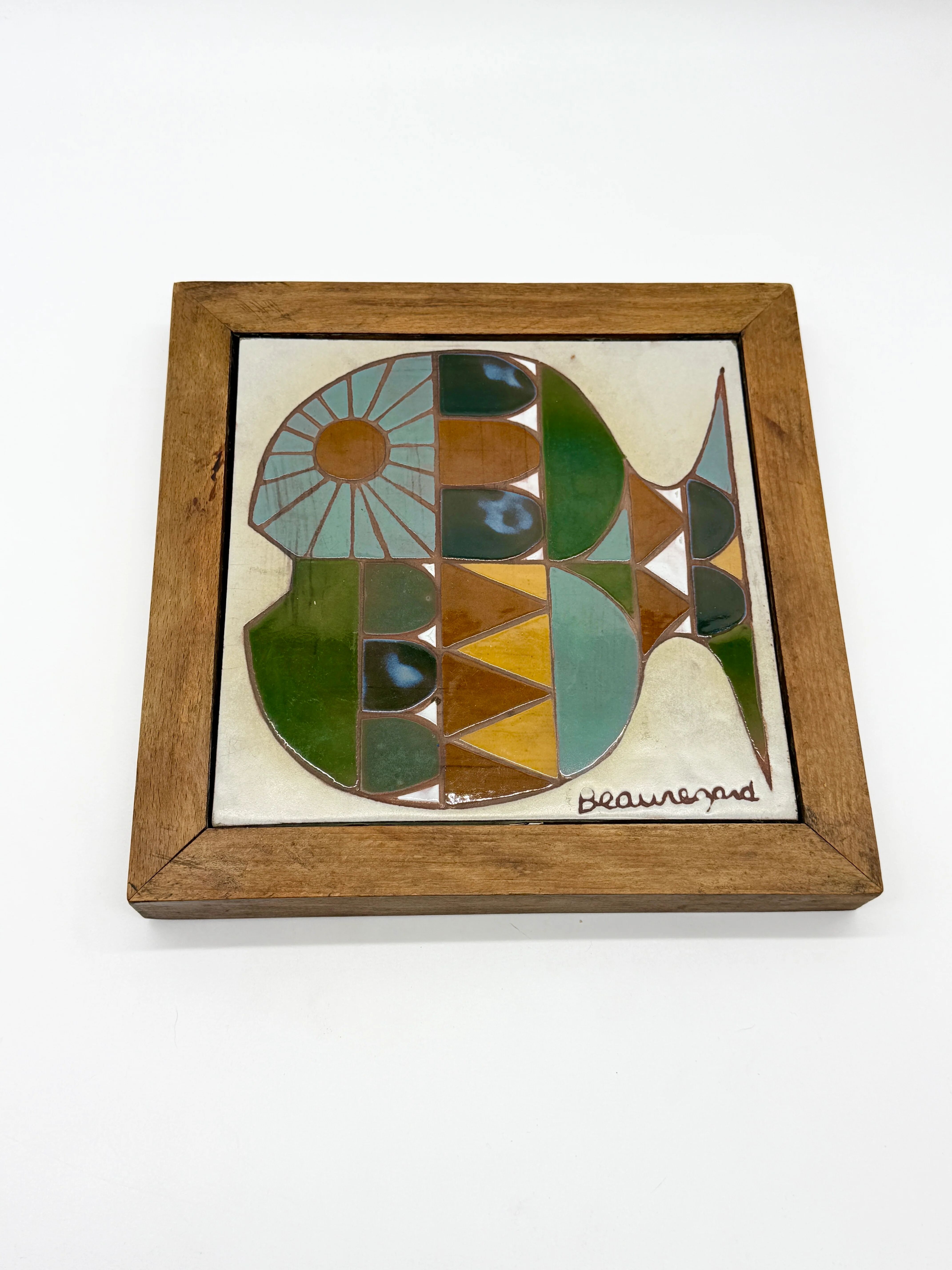 Céramique murale « poisson » signée Beauregard, 1960