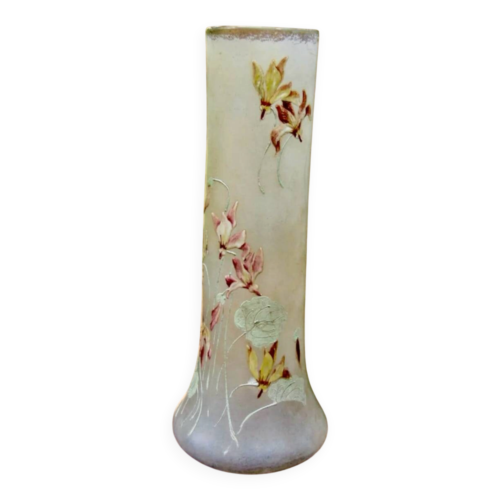 Magnificent Legras Art Nouveau vase from 1900 in frosted enamelled glass.