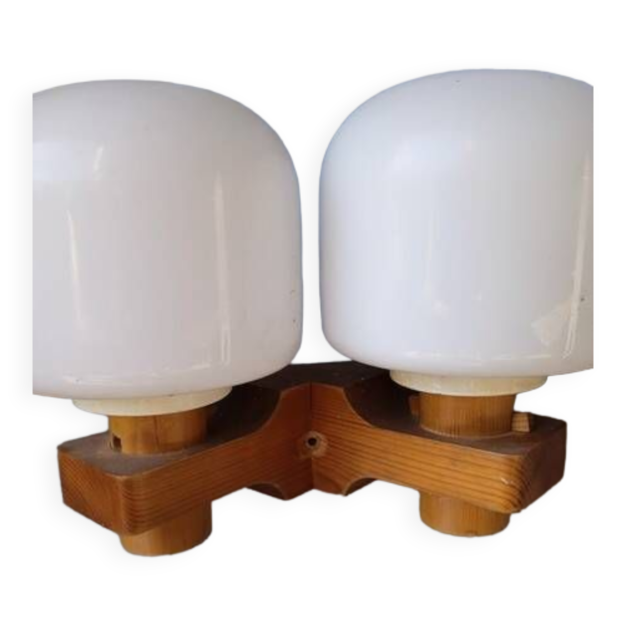 Pair of vintage 1960 wood/glass wall lights