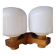 Pair of vintage 1960 wood/glass wall lights