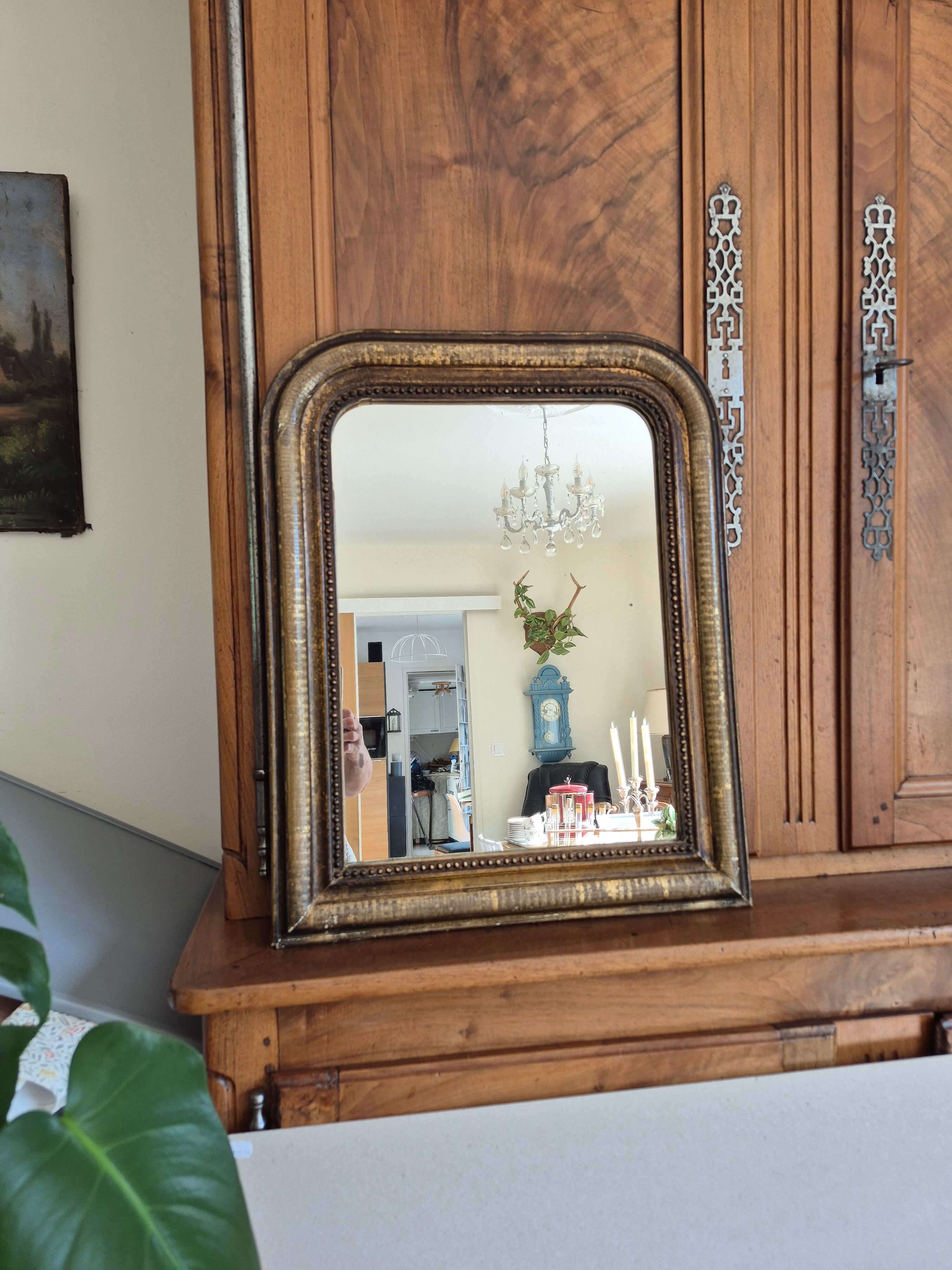 Antique Louis Philippe mirror, black and gold, 62 x 49 cm