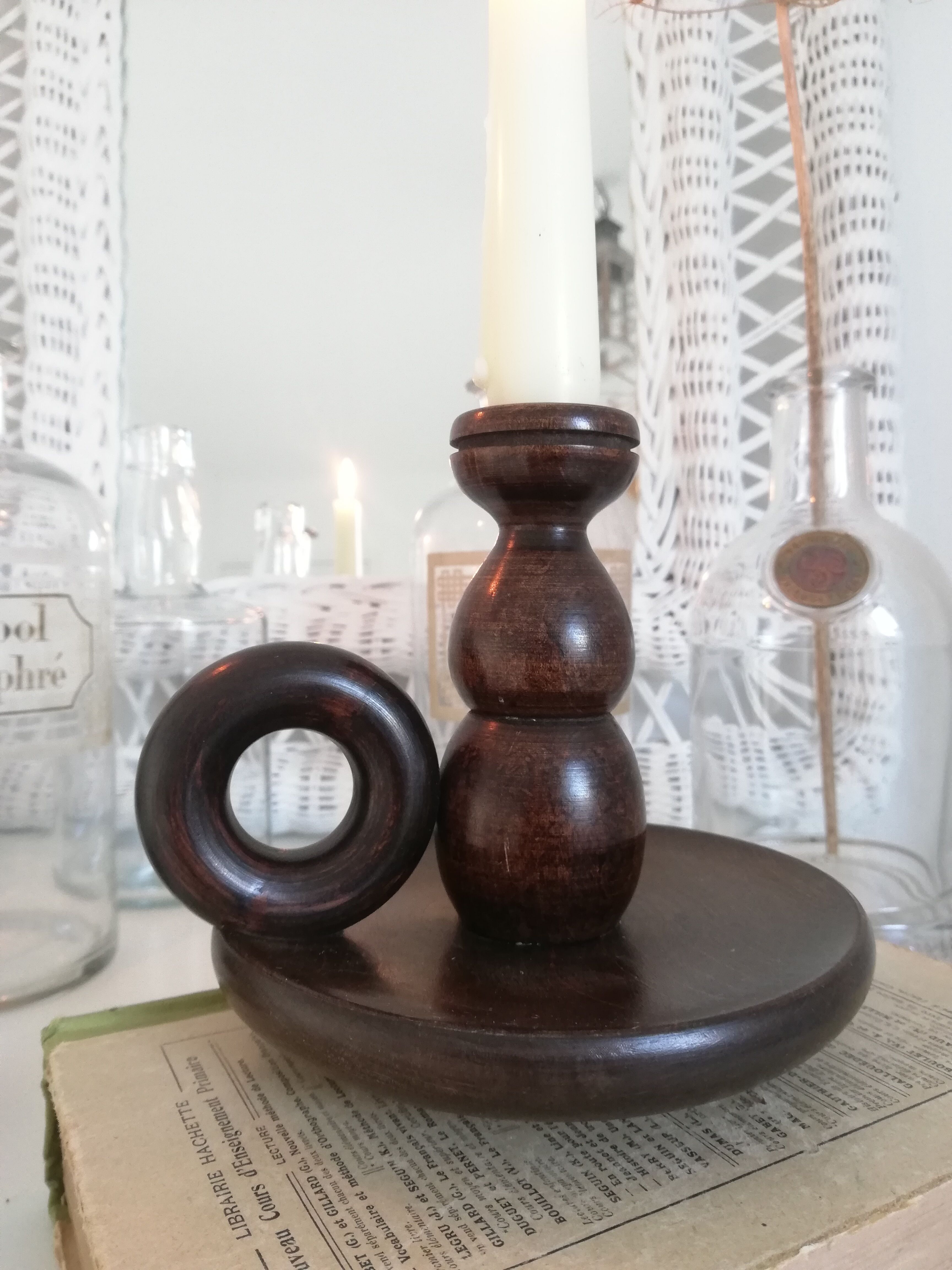 Vintage wooden bedroom candle holder