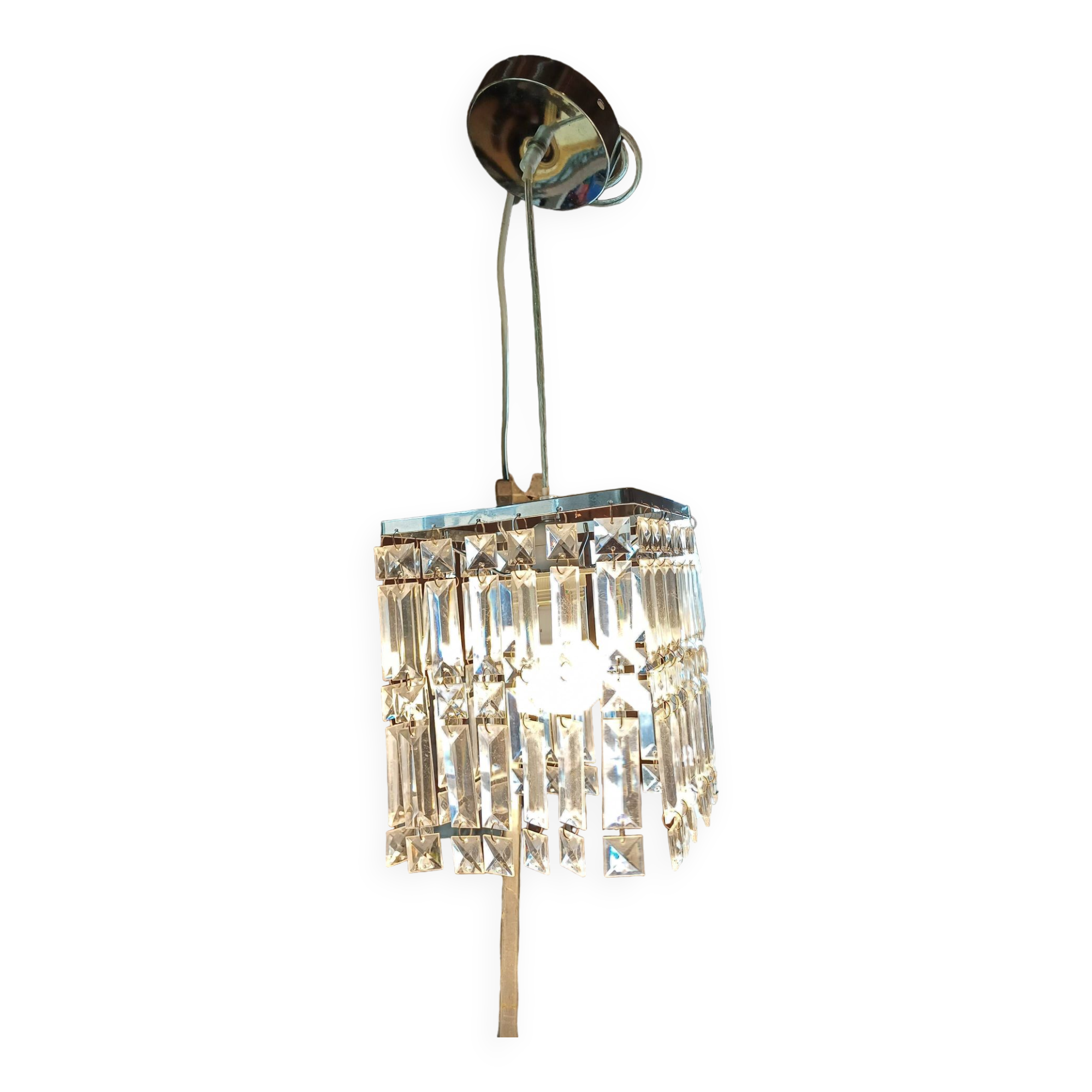 Vintage Chrome Chandelier and Transparent Plastic Pendants