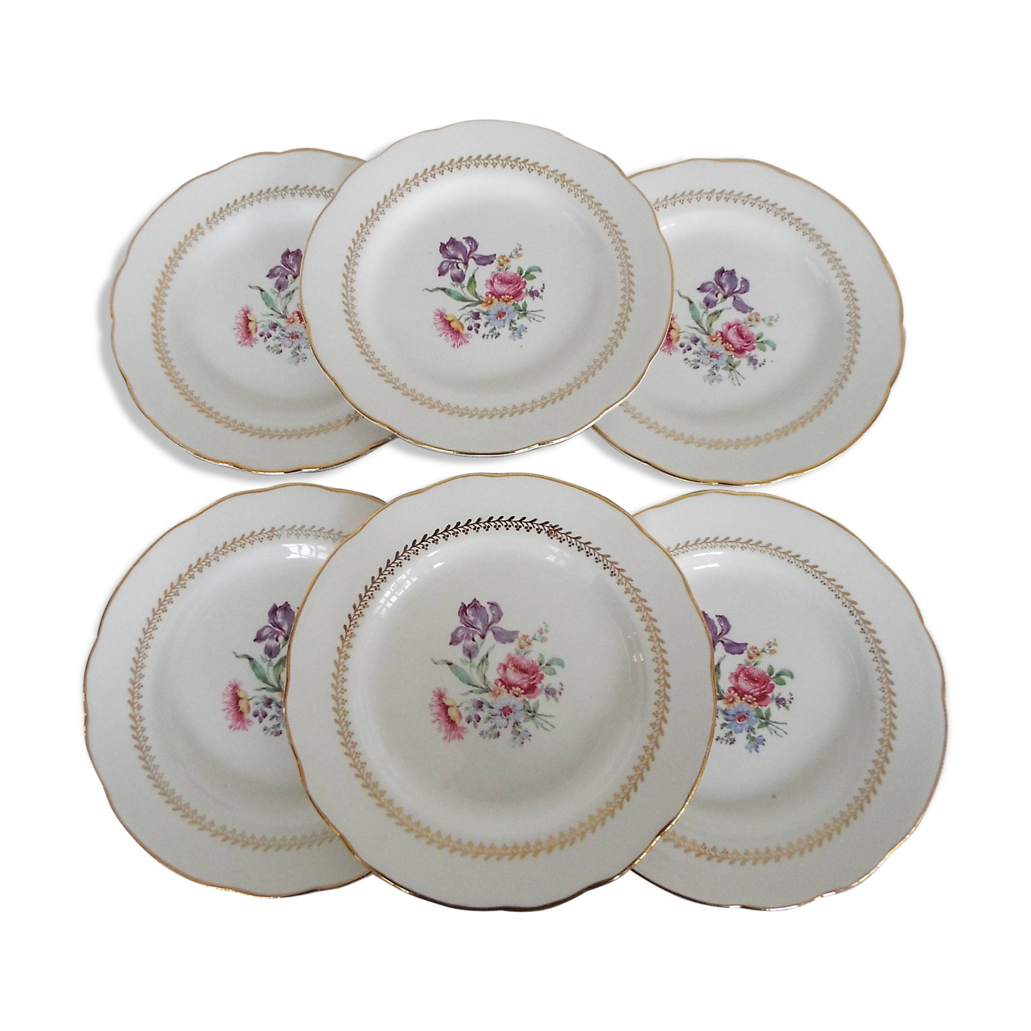 6 flowery dessert plates