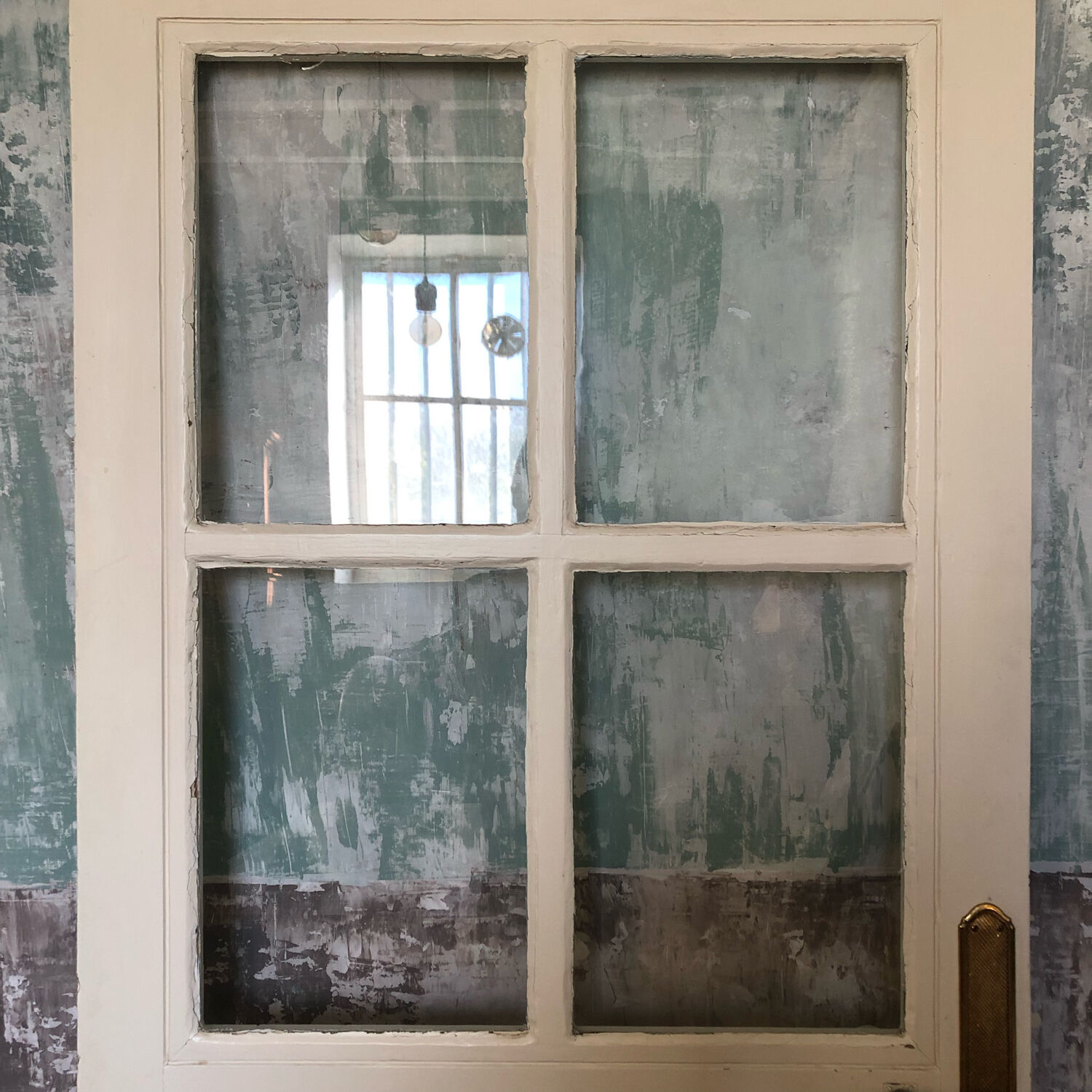 Old wooden glass door