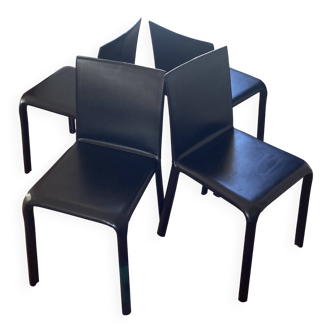 Lot de 4 chaises Bontempi Alice – cuir noir véritable – design italien