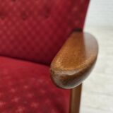 1960s, Danish 2-seater sofa, red furniture fabric, beech wood.