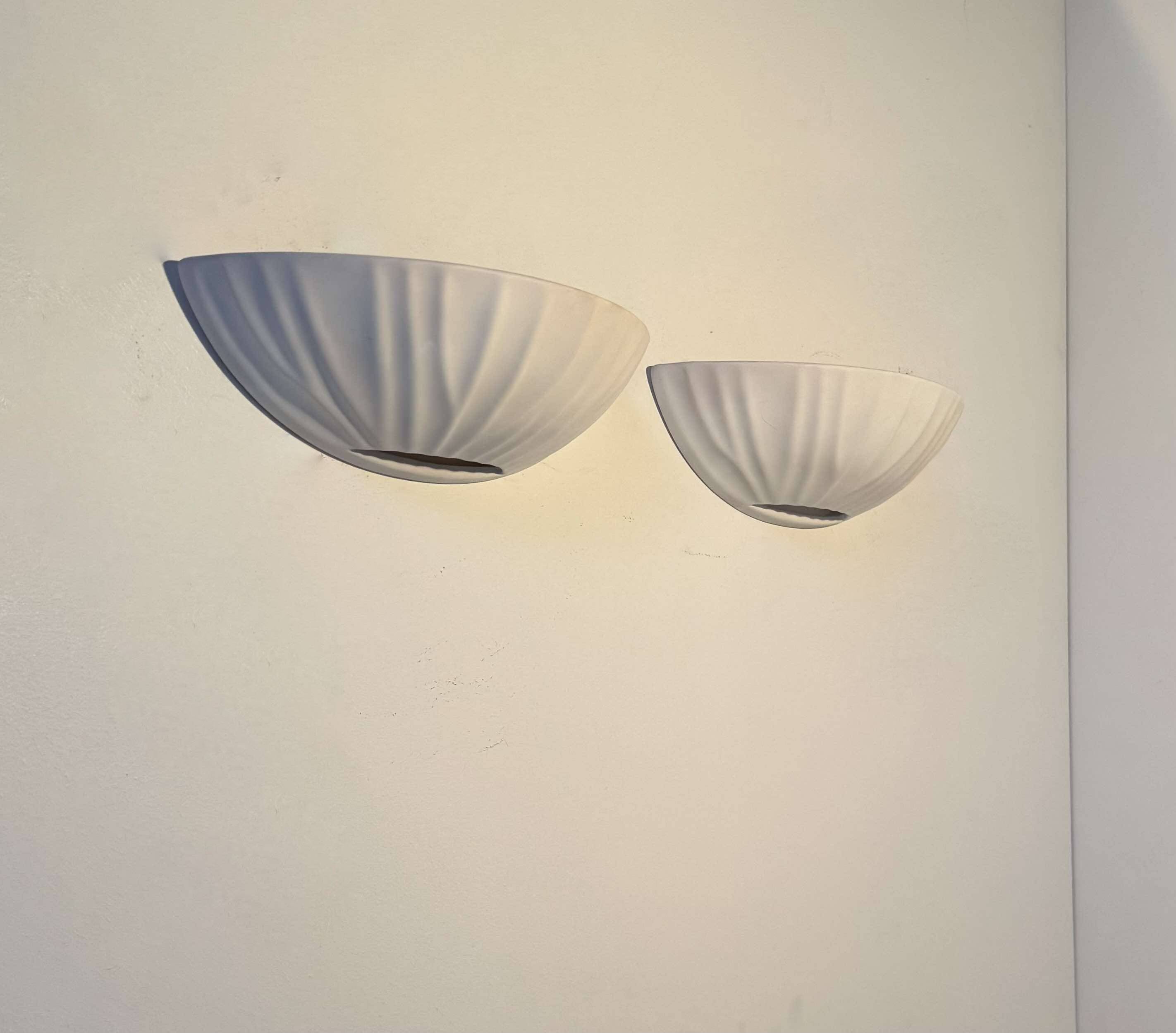 Pair of vintage shell wall lights, matte white, France 1970