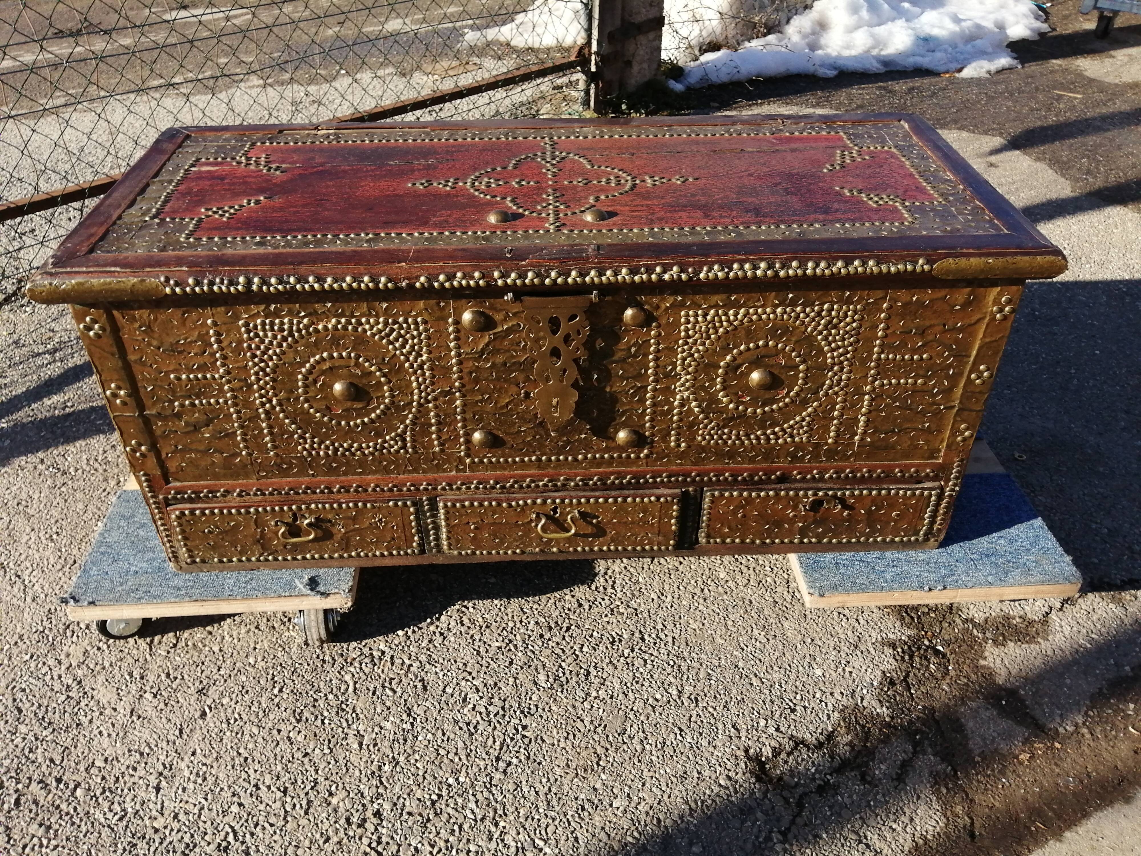 Oriental wedding chest in solid wood