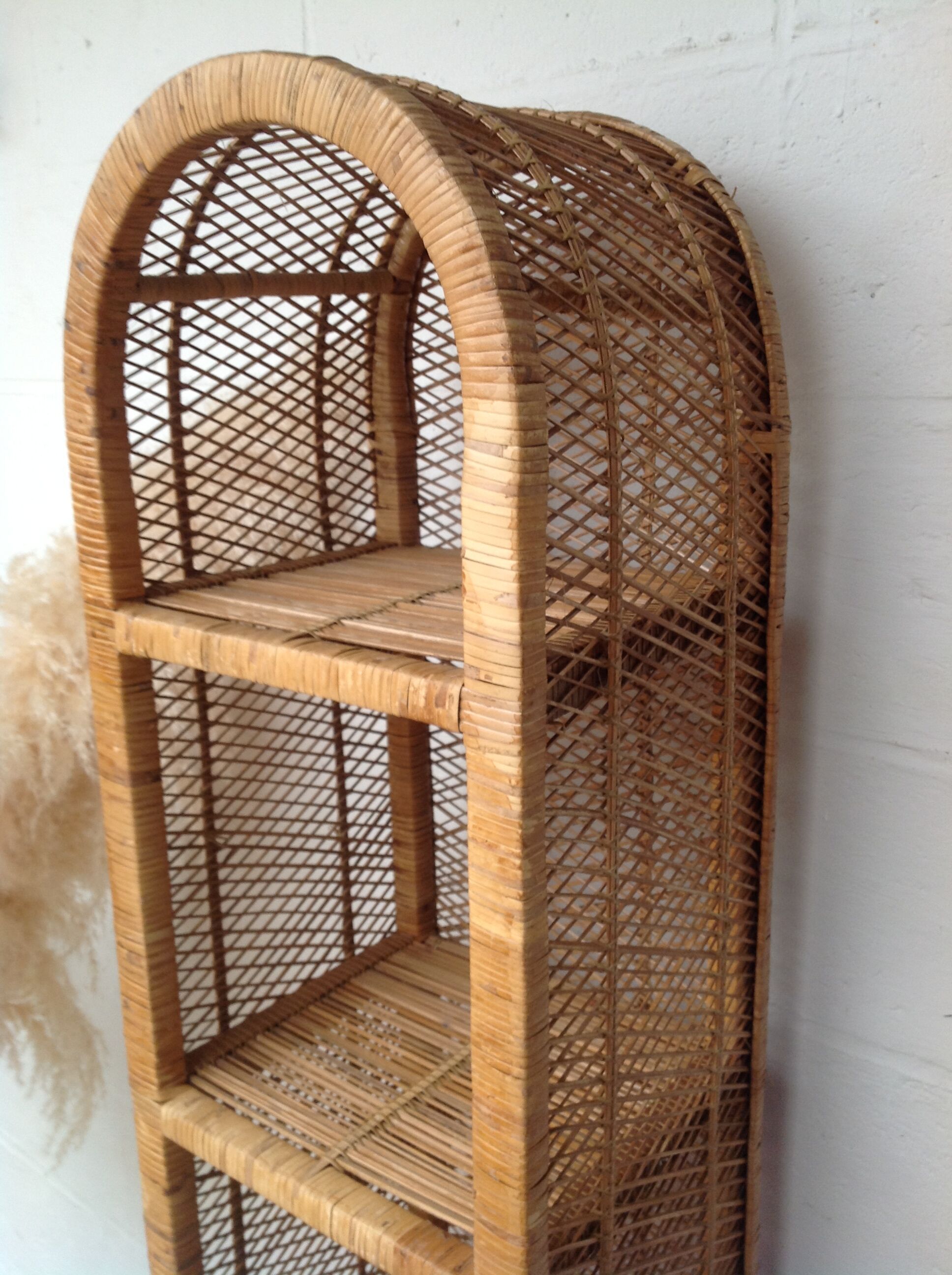 Vintage rattan shelf bookcase
