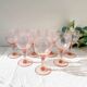 7 vintage pink faceted glass water glasses from the 1950s