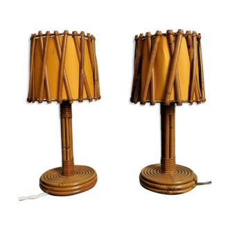 Paire de lampe en rotin