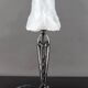 Art Deco Wrought Iron Lamp, Floral Tulip signed Degué, France, c. 1930