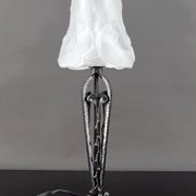 Art Deco Wrought Iron Lamp, Floral Tulip signed Degué, France, c. 1930