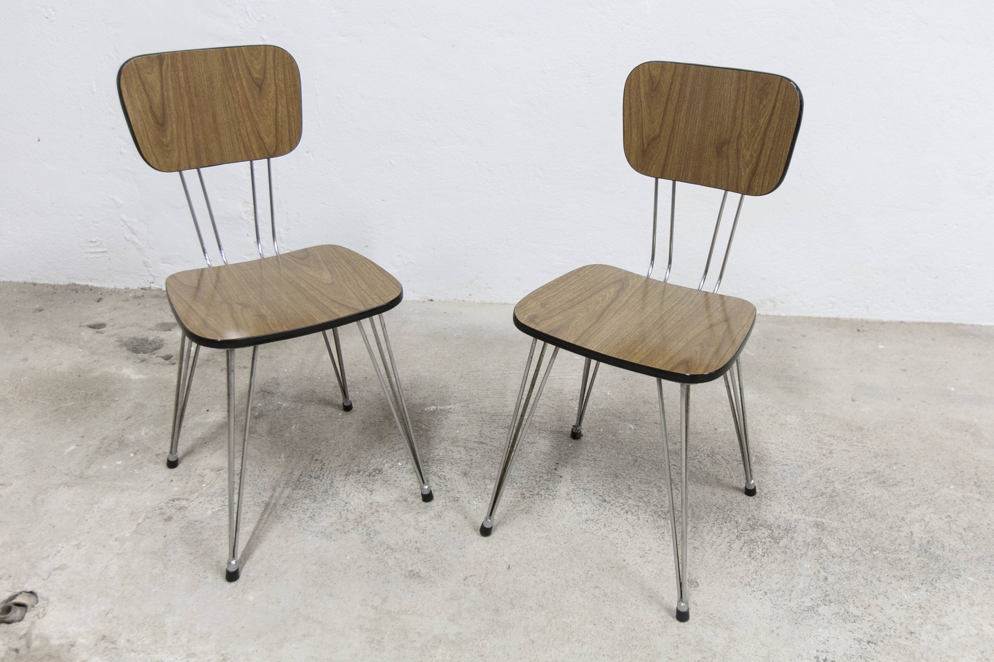 Pair of Formica 1970 brown Eiffel feet chairs