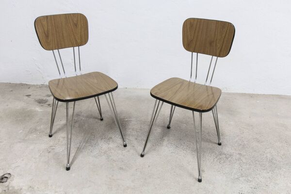 Paire de chaises Formica 1970 pieds Eiffel marron