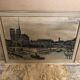 Old painting on canvas buffet 56 Notre Dame Paris + vintage wooden frame
