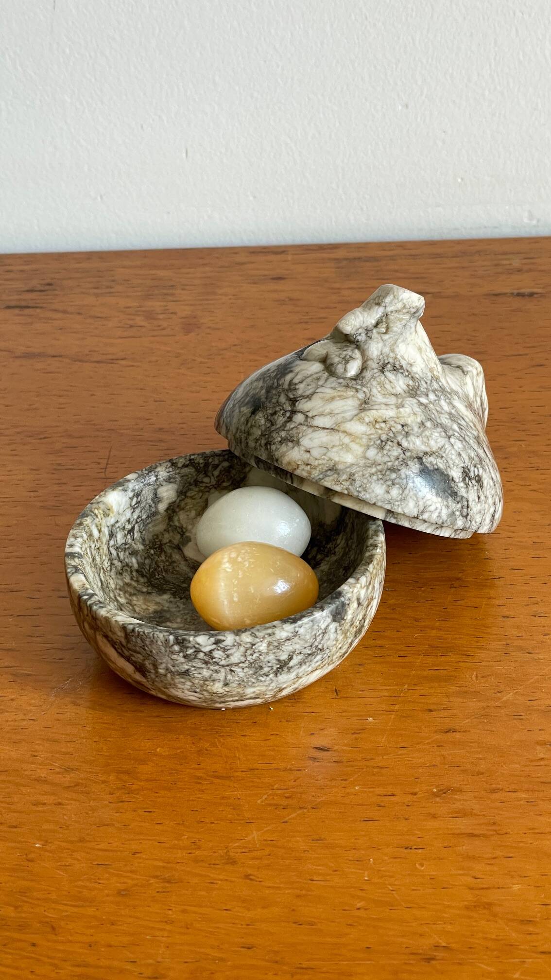 Vintage Marble Chicken with Eggs Sculpture