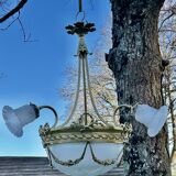 Superbe lustre Bronze Art Déco mélange de style, vers 1930/50, 3 branches 4