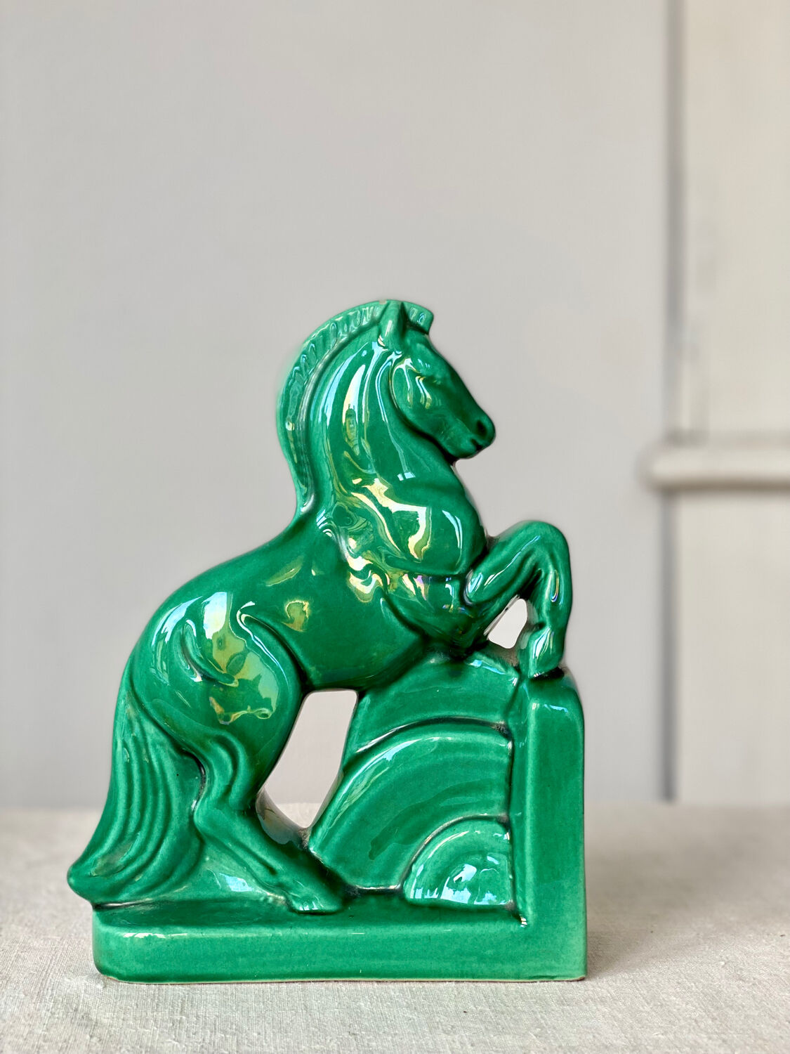 Horse bookend in green ceramic