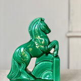 Horse bookend in green ceramic