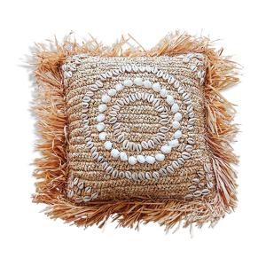 Coussin Shelly en raphia 40x40