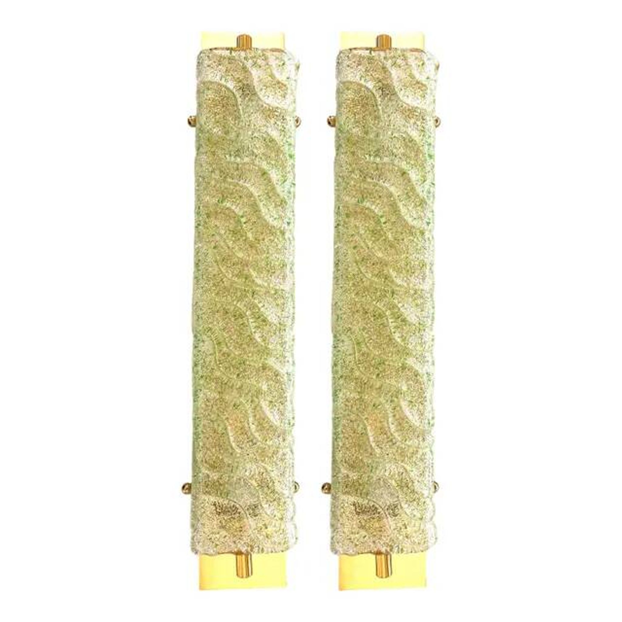 Luxury Gold 24k Wall Sconces With Green “Graniglia” Murano Glass Set of Two