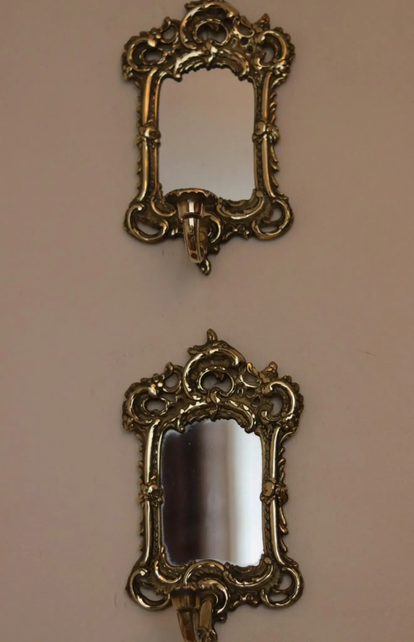 Pair of Mid-Century Swedish Brass Sconces with Mirror