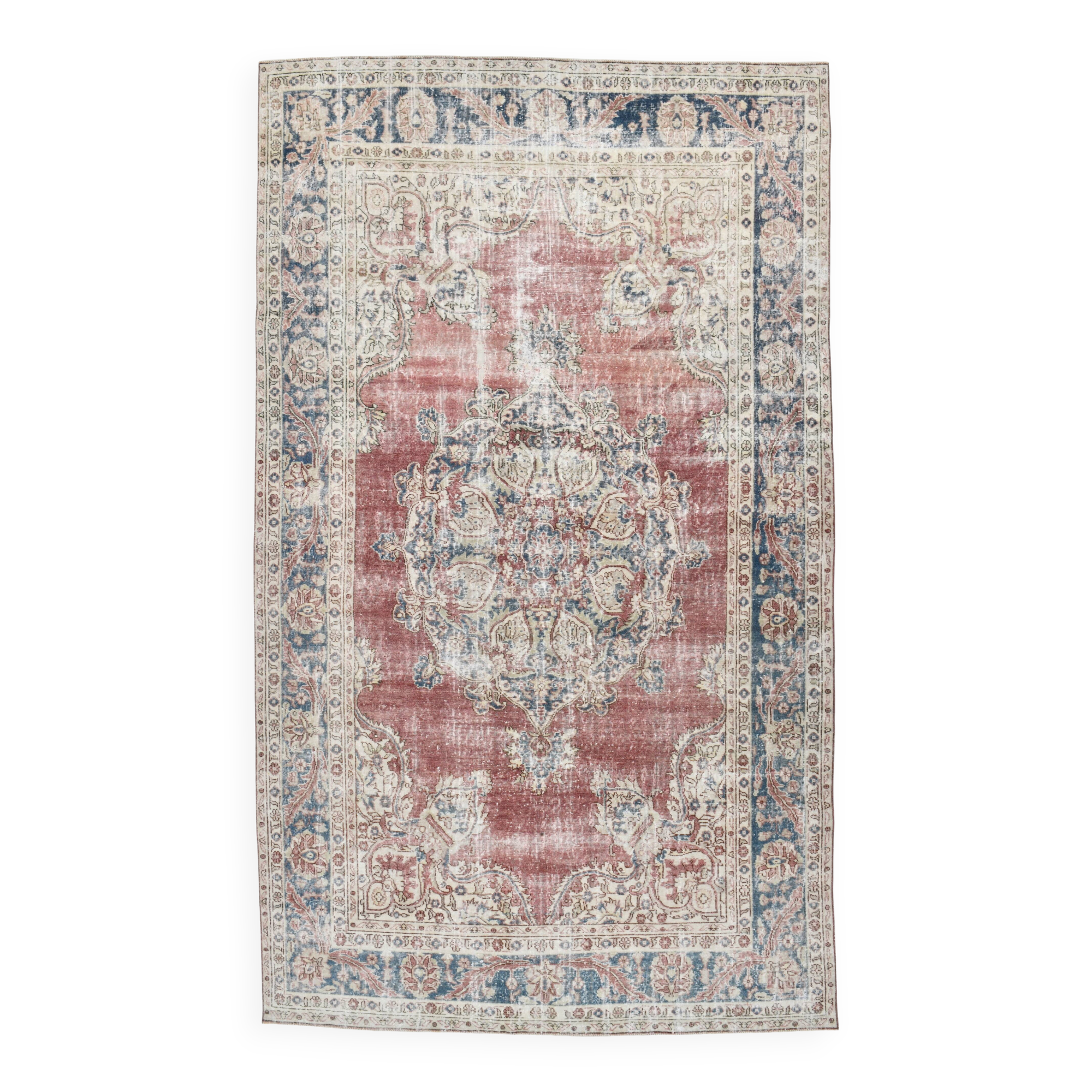 7x11 Vintage Soft Red & Blue Vintage Area Rug, 205x344 Cm