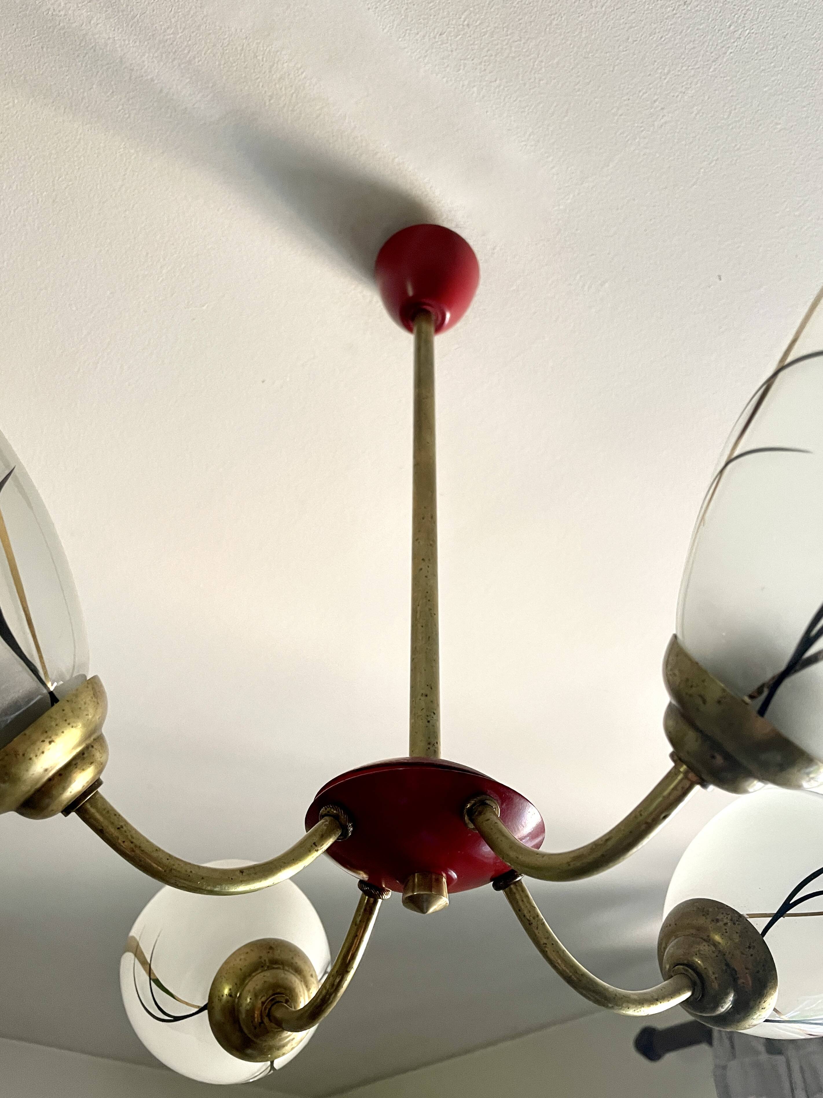 1960s red and gold 4-light chandelier